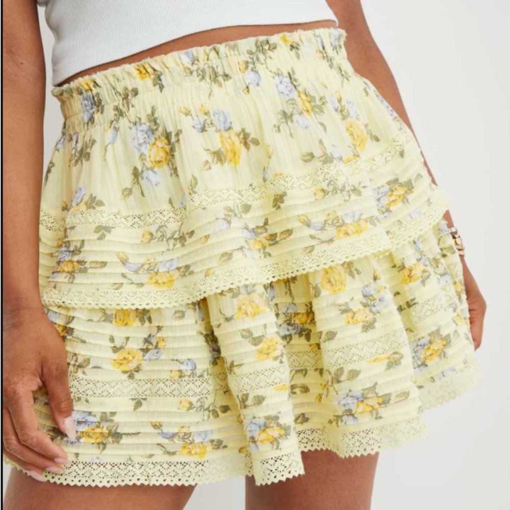 Aerie Yellow Floral Ruffle Skirt